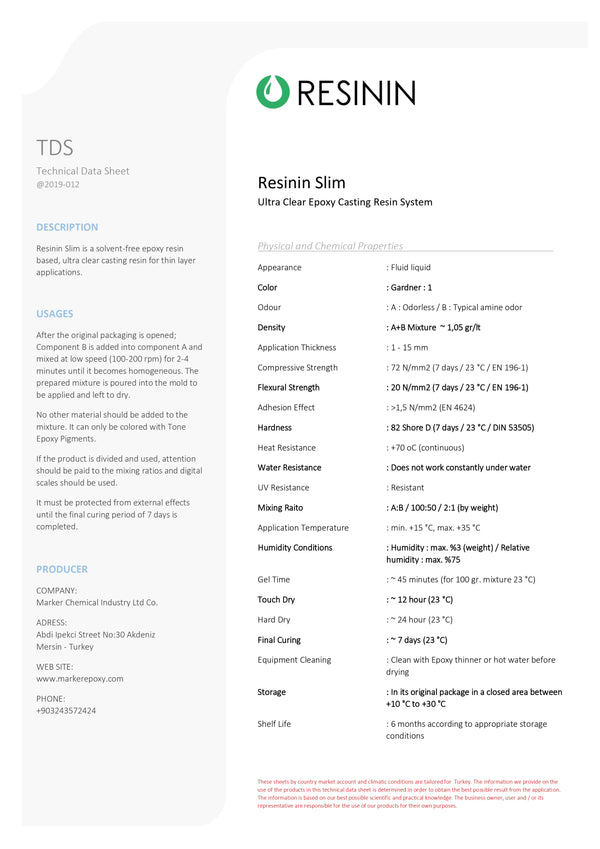 RESIN'S TECHNICAL DATA SHEET